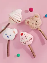 猫用 かわいいキャラクターの毛付きアイスクリーム型歯磨きおもちゃ【木天蓼付き・解消】