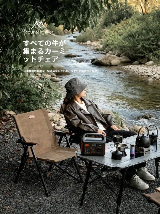 MOUNTAINHIKER ケルミットチェア キャンプチェア コンパクト収納 頑丈 耐久性 ポータブル テーブル付き ピクニック ビーチ アウトドア