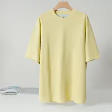 極上の柔らかさ！淡い黄色の両面カラーコットン半袖Tシャツ【ユニセックス・カジュアル・ラウンドネック】（セットアップ対応）