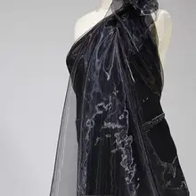 黒色オーガンジー透け感のあるファンタジースカート用生地【高級感ある軽やかさ】