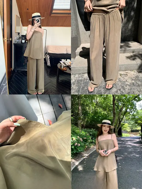 極上の柔らかさのマットな銅アンモニア素材トップスとワイドレッグパンツ【夏用・スタイル・セットアップ対応】