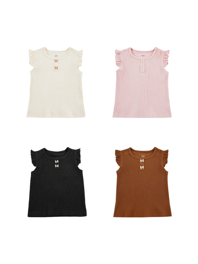 蝶の刺繍が施された女児用Tシャツ：夏用リブ素材とフリル袖の着用感と選定ガイド
