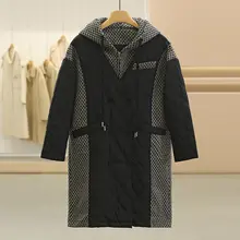 グラフィックウール二重デザインのフード付きダブルブレストチェック柄キルティングコート