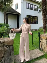 魅力的なデザイン！春用ウエストシェイプジャケットとパンツの女性向けコーディネート（セットアップ対応）