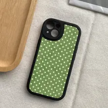 緑の水玉模様のiPhone用ケース【衝撃吸収・レザー風・多機種対応】