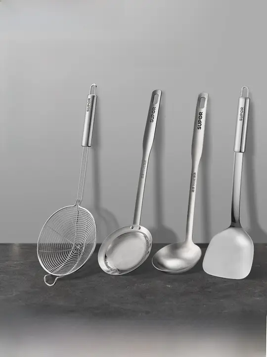 Supor ステンレス製 厚手フライ返しとお玉のキッチンツール【家庭用・鉄鍋用・調理器具】（セットアップ対応）