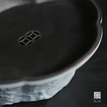 海棠彫刻の陶器製ティーポット用茶船【乾燥潤滑・水切り機能付き】