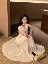 柔らかな光沢のあるチュールスカート【ホワイト・ウエスト絞り・夏用・気質の良いデザイン】
