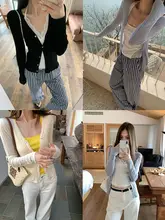 春夏用薄手ニットカーディガン【Vネック・短丈・日焼け防止】