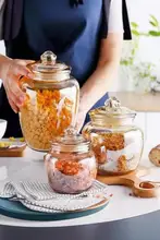 欧風カラフルガラス密封容器【琥珀色・収納瓶・茶葉や蜂蜜用・フタ付き】