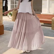 高腰のシフォンプリーツスカート【夏用・Aライン・大きな裾】