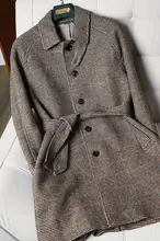 balmacaancoat メンズウールコート【イギリス風・千鳥柄・ベルト付き・ラグラン袖】