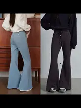 高品質コットン混紡のフレアパンツ【ウエストゴム・刺繍デザイン・カジュアル】