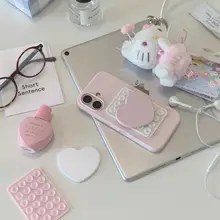 ピンクの少女用 吸盤付きハート形メイクアップミラー【iPhone用・ユニークデザイン】