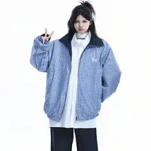 チェック柄リバーシブル防水ジャケット【レディース・ゆったりフィット・翻訳自在】