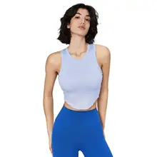 夏用リブ編みノースリーブスポーツブラ【固定パッド・通気性・ランニング・ヨガ用】