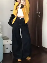 ハイウエスト深い青のデニムパンツ【ワイドレッグ・カジュアル・梨型体型向け】
