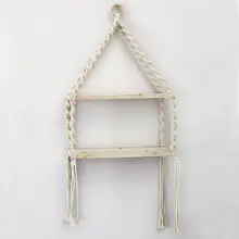 北欧風 木製二段壁掛け収納ラック【コットンロープ編み・子供部屋用・飾り棚】（セットアップ対応）
