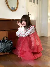 甘美なドット柄レッドレースキャミソールブラウス＆花柄ティアードスカート＆シャツ（セットアップ対応）