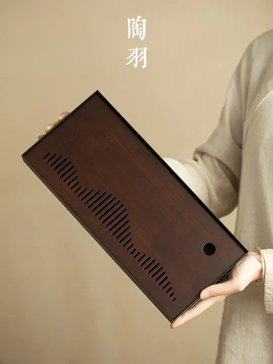 レトロ山風デザインの竹製茶盤【水切り機能付き・家庭用】