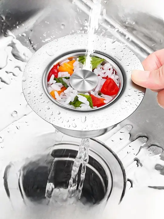 ステンレス製キッチン用洗菜ボウル【排水口フィルター・汎用型・跳ね上げ式】