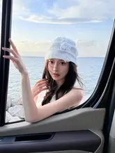 立体的なバラデザインの包頭帽子【夏用・通気性・ニット】