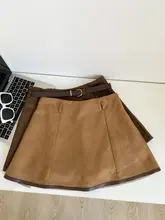 レトロ高ウエストスウェード調ミニスカート【秋冬用・防透け・スリット入り・シルエットを美しく】