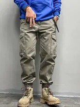 メンズ コットン製 水洗い加工 ワークパンツ【アウトドア用・耐摩耗・多ポケット・ゆったりストレートタイプ】