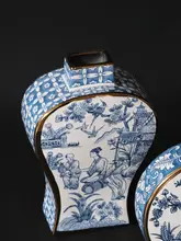 青花瓷グリザイユ新中式花瓶【水墨描金・インテリア用・スモールサイズ】