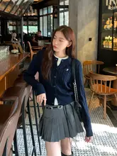 濃紺のツイード風ニットカーディガン【秋用・女性・フィットデザイン】