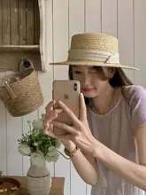 平らなつばのパナマ草帽【UVカット・ビーチ用・レディース】