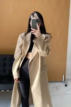 カーキ色 レディース ロングジャケット【ゆったりシルエット・小柄対応・洗練されたデザイン】