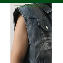 グラデーションウォッシュデザインのヴィンテージ風デニムベストジャケット【ノースリーブ・テクスチャー】