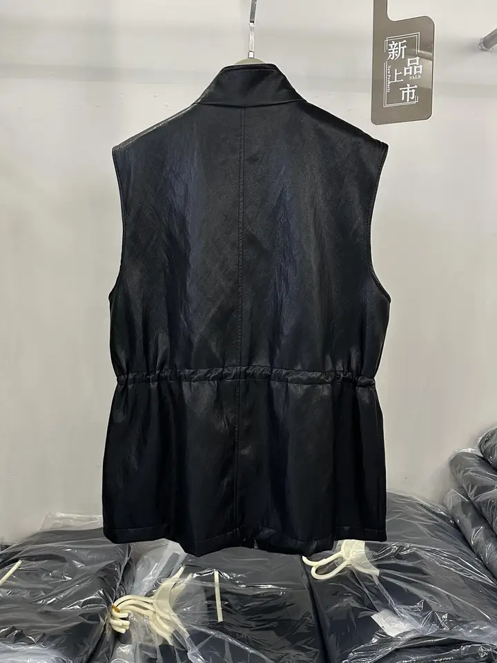 ノースリーブの蛋白皮コート【シンプルデザイン・ゆったりシルエット・中長丈】