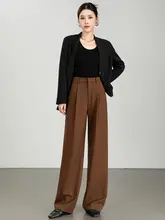 天丝ウール製 レディースワイドレッグパンツ【秋春用・ストレート・ハイウエスト】