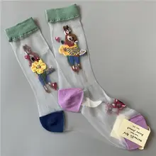 SocksAppeal 夏用 超薄透明 ガラスシルク カートゥーン柄 中筒ソックス【涼感・フランス風】