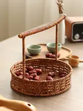 レトロな造りの丸型ハンドル付きバスケット【スナックやお菓子用・家庭用・フルーツやお 菓子の盛り付けに】