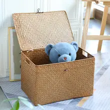 大容量 籐製収納バスケット【草編み・本・おもちゃ・小物収納】【ナチュラルデザイン】