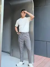 ウスミラー デザイン付きカジュアルビジネスパンツ【スリムストレート・メンズ・通勤用】