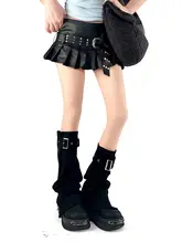 ブラックデニム風デザインの膝下ソックス【ゆったりフィット・ジッパー付き・ユニークデザイン】