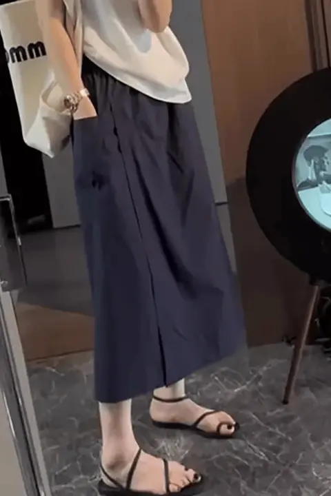 ウエストゴムデザインのハイウエストワイドレッグパンツ【ゆったりAライン・カジュアルスタイル】（セットアップ対応）