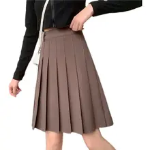 グレー レディース 大きいサイズのプリーツスカート【秋冬用・Aライン・JKスタイル・長めデザイン】（セットアップ対応）