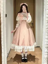 清楚で優雅なロリータスタイルのテレコワンピース【レース襟・ウエスト絞り・長丈】