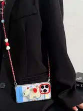 犬デザインの回転式アップルチャーム付きスマホケース【磁気吸着・ショルダーストラップ対応】