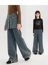デニム セットアップ 2点セット キッズ ガールズ スカートパンツ 着脱式 シンプル 秋