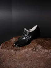 水洗胎牛皮製のウールローファー【冬用・加絨・保温】【ベルト付き】