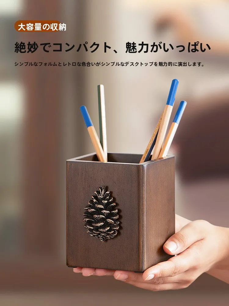 実木製レトロデザインペン立て：デスク・オフィス・ギフトに最適な収納解決策