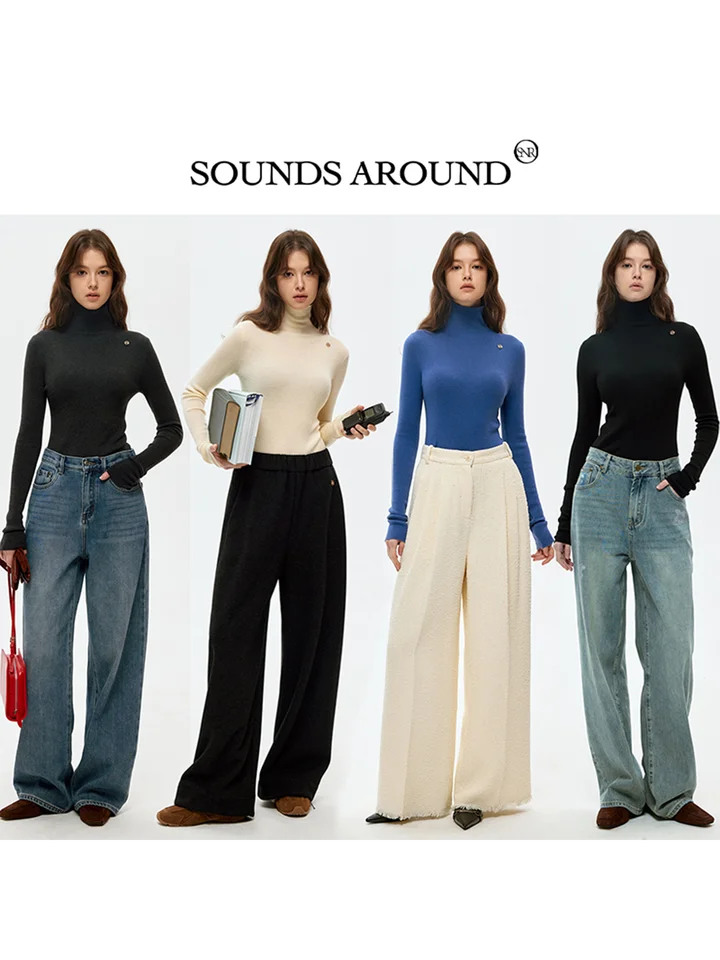 SOUNDSAROUND オリジナルデザイン ウール フィットニットセーター【洗濯機可・高密度ニット・女性用】