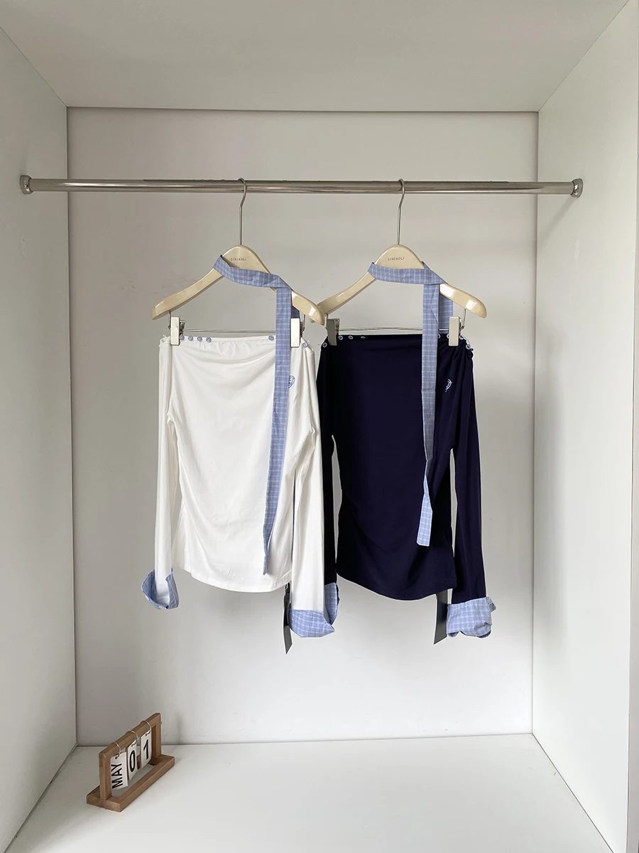 一字肩長袖Tシャツ：かわいい制服風のカジュアルスタイルで通勤に活用