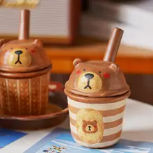 高級感あるセラミックコーヒーカップ【ストロー付き・フタ付き・おしゃれ】